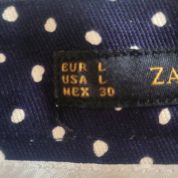 ZARA Women's Navy/White Polka Dot Skirt with Contrasting Waistband - Size M - Picture 7 of 11
